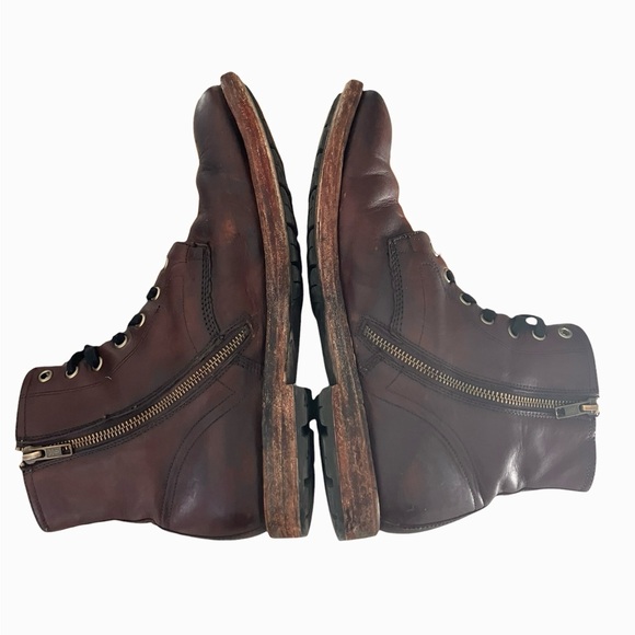 Frye Men's Bowery Lace-Up Side-Zip Boots - Size 9.5 - Brown Antiqued Leather - Picture 6 of 16